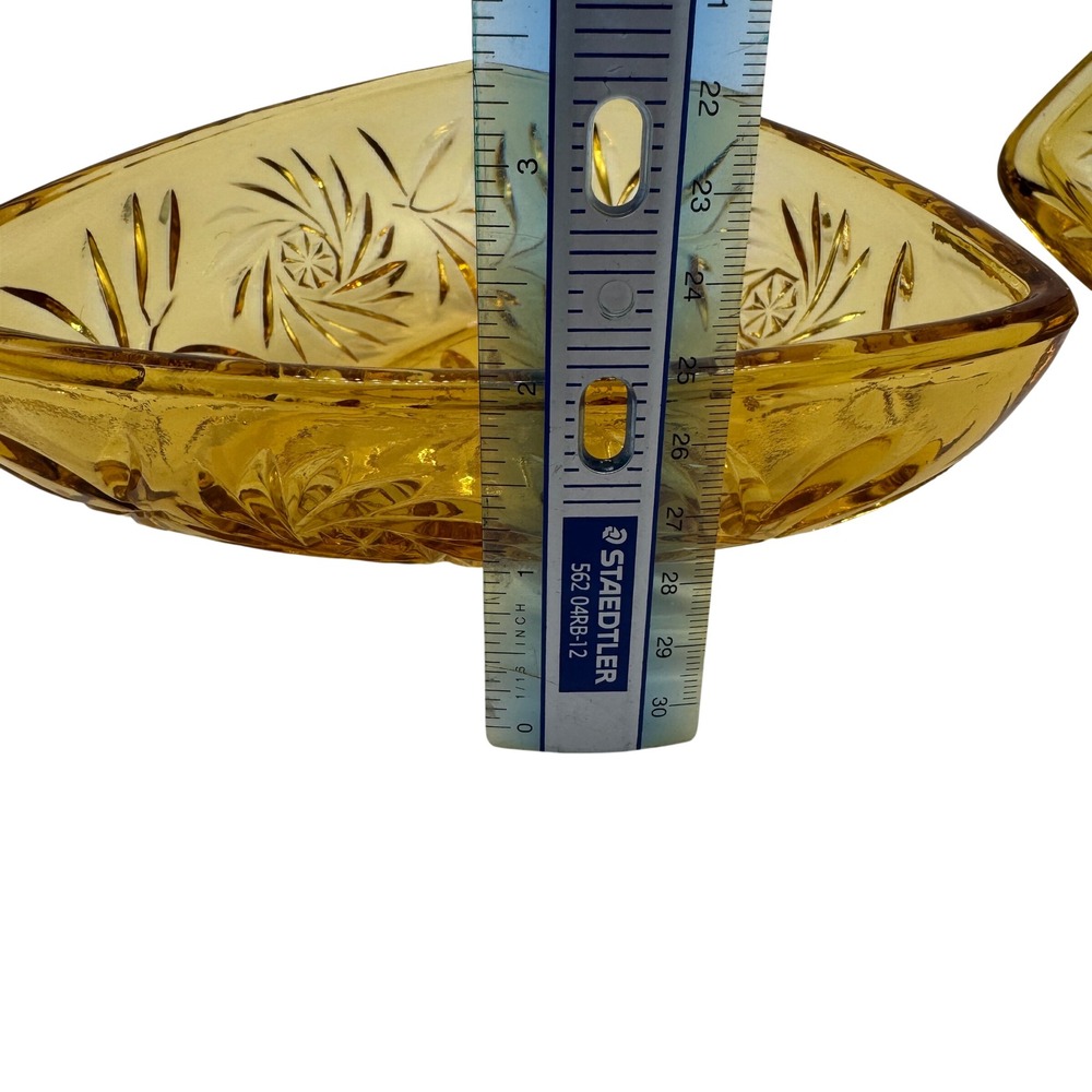 Vintage Amber Hazel Glass Triangle Candy Dish and Lid Pinwheel Starburst 1950s - Picture 8 of 14